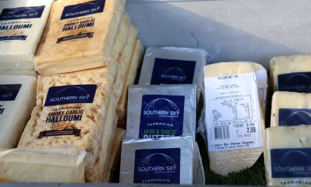 Tasmanian cheese at the Harvest Market.