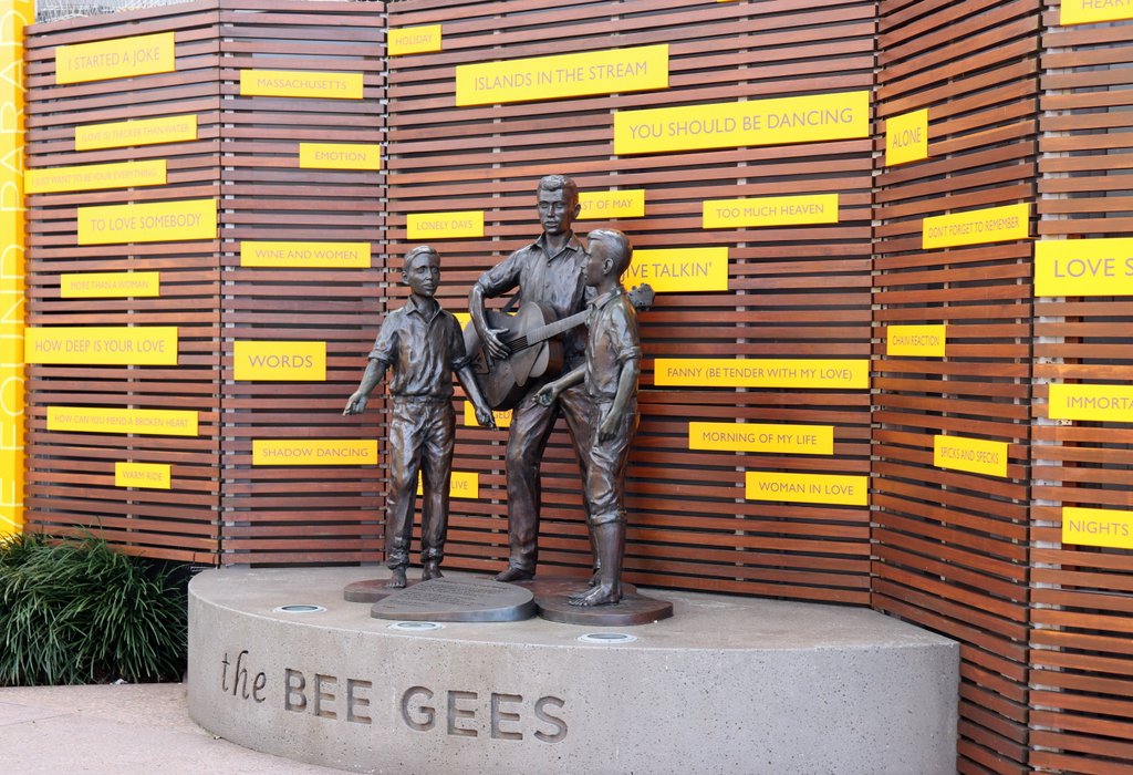 The Bee Gees Way statue showing the boys as youngsters.
