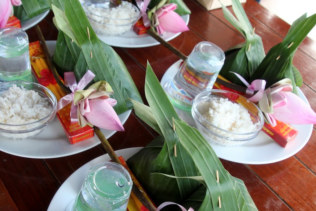 My gifts for the blessing were very simple - rice, water, a lotus bloom and incense sticks.