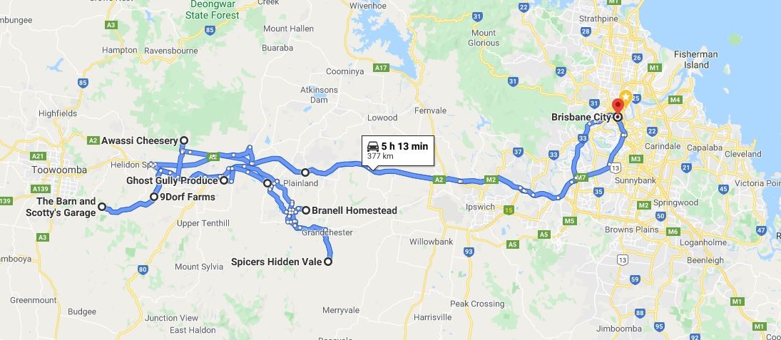 Lockyer Valley road trip map